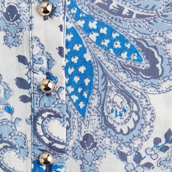 H&M Paisley V-Neck Tiered Dress w/ Gold-Tone Buttons 100% Cotton P2P 21 in. - Picture 6 of 11